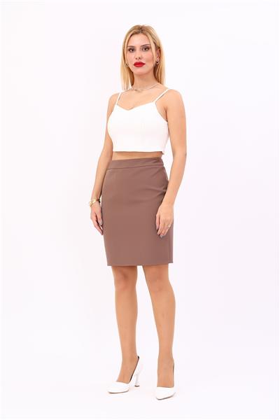 Yırtmaçlı Düz Dar Etek-Kahve