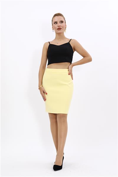 Yırtmaçlı Düz Dar Etek-Sarı