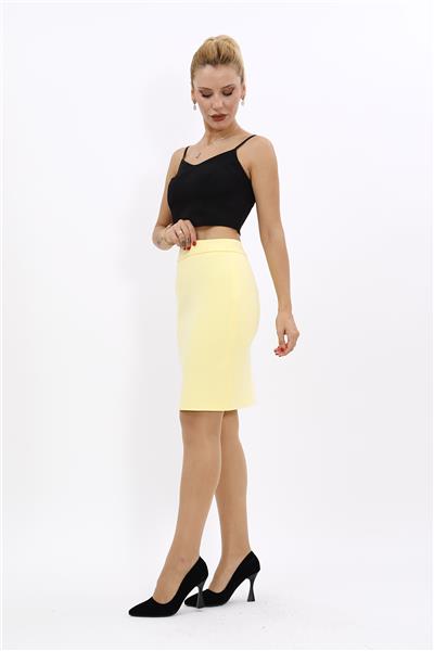 Yırtmaçlı Düz Dar Etek-Sarı