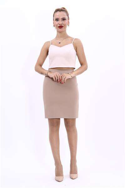 Yırtmaçlı Düz Dar Etek-Taş