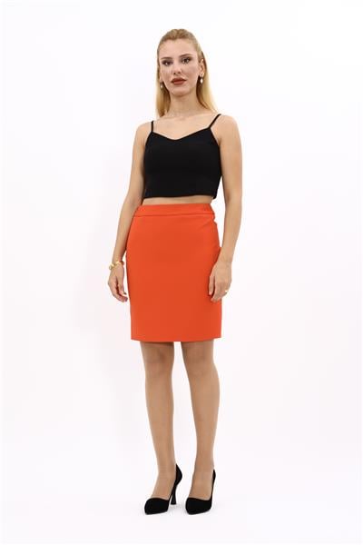Yırtmaçlı Düz Dar Etek-Turuncu