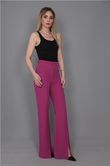 Yırtmaçlı İspanyol Paç Pantolon-Fuşya