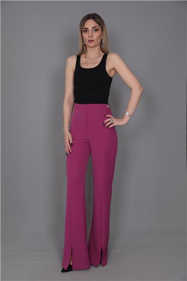 Yırtmaçlı İspanyol Paç Pantolon-Fuşya