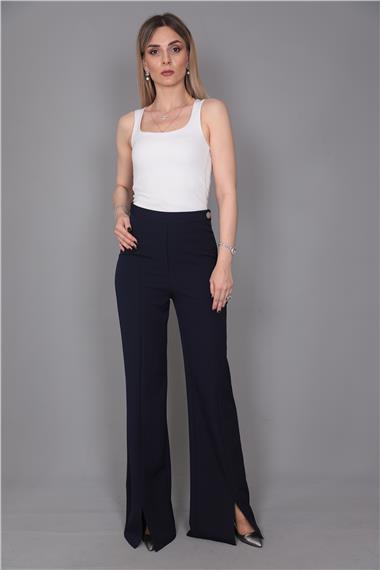 Yırtmaçlı İspanyol Paç Pantolon-Lacivert