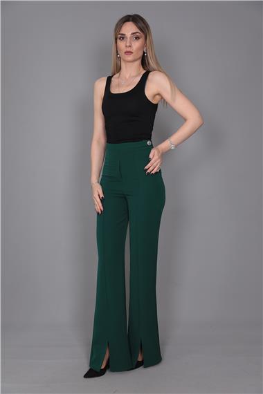 Yırtmaçlı İspanyol Paç Pantolon-Zümrüt