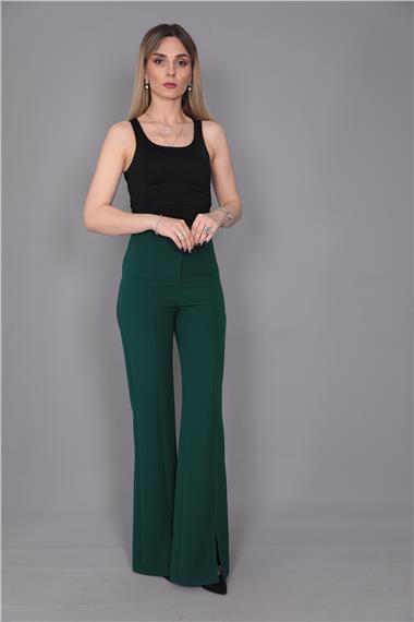 Yırtmaçlı İspanyol Paç Pantolon-Zümrüt
