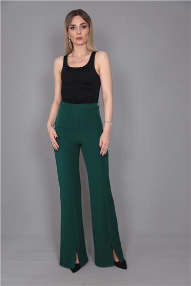 Yırtmaçlı İspanyol Paç Pantolon-Zümrüt
