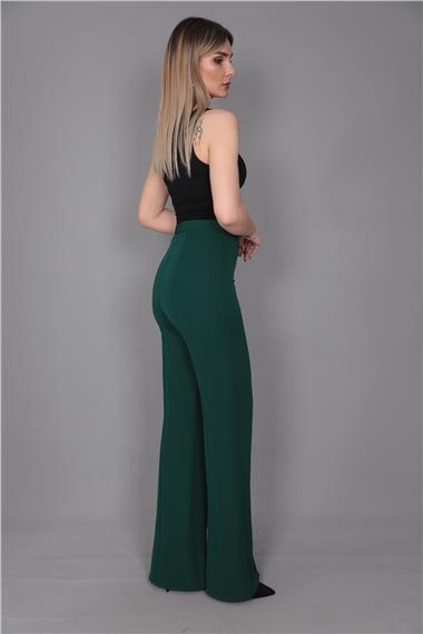 Yırtmaçlı İspanyol Paç Pantolon-Zümrüt
