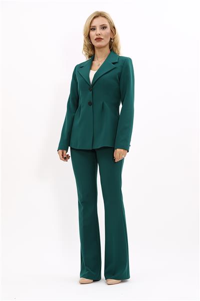 Yonca Ceket & İspanyol  Paça Pantolon Takım-Zümrüt
