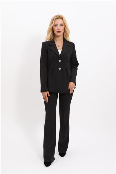 Yonca Ceket & İspanyol  Paça Pantolon Takım-Siyah