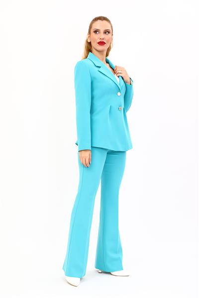 Yonca Ceket & İspanyol  Paça Pantolon Takım-Turkuaz