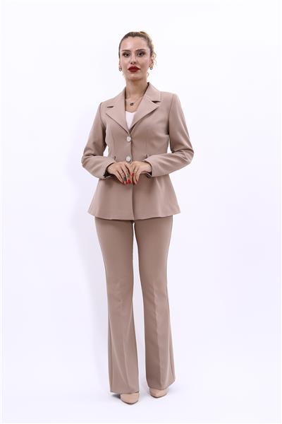 Yonca Ceket & İspanyol  Paça Pantolon Takım-Taş