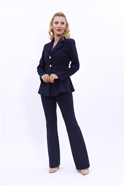 Yonca Ceket & İspanyol  Paça Pantolon Takım-Lacivert