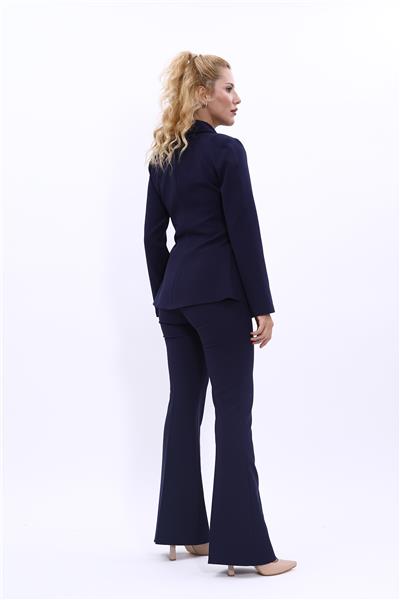 Yonca Ceket & İspanyol  Paça Pantolon Takım-Lacivert