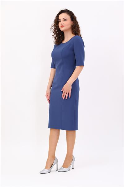Zarif Kısa Kol Kokteyl Kadın Elbise-İndigo