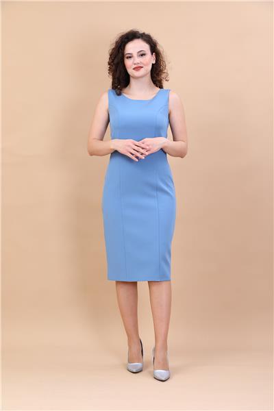Zarif Sıfır Kol Kokteyl Kadın Elbise-Deniz
