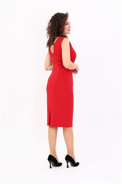 Zarif Sıfır Kol Kokteyl Kadın Elbise-Kırmızı