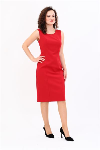 Zarif Sıfır Kol Kokteyl Kadın Elbise-Kırmızı