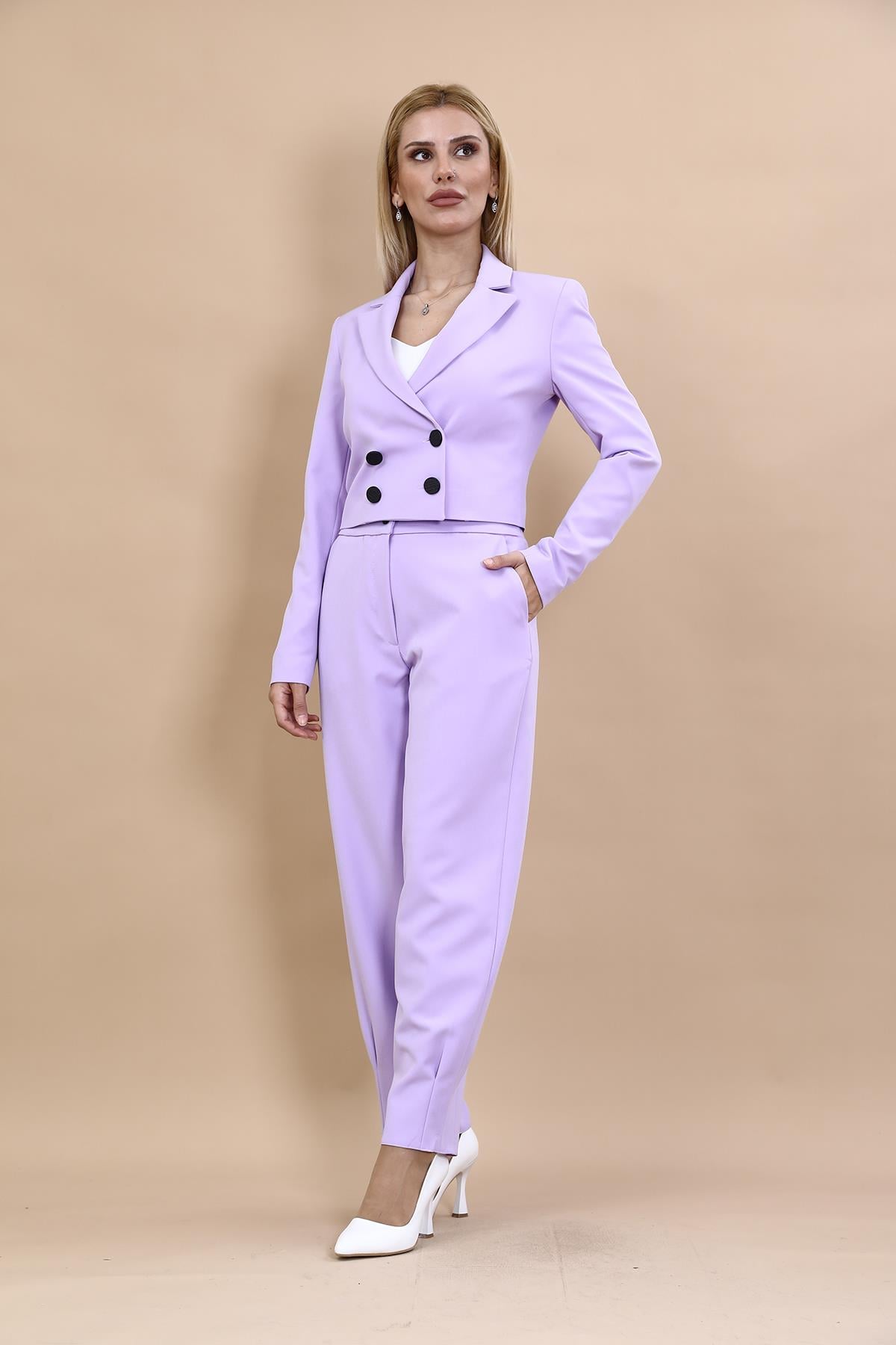  Mini Blazer Ceket & Pileli Paça Pantolon Takım-Menekşe Önder Özsoy 1048532 Mini Blazer Ceket & Pileli Paça Pantolon Takım