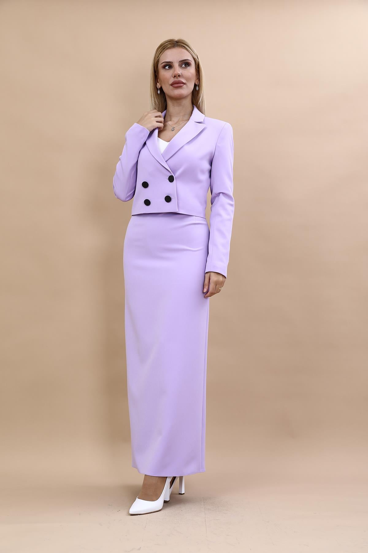   Mini Blazer Ceket & Uzun Kalem Etek Takım-Menekşe Önder Özsoy 1048553 Mini Blazer Ceket & Uzun Kalem Etek Takım