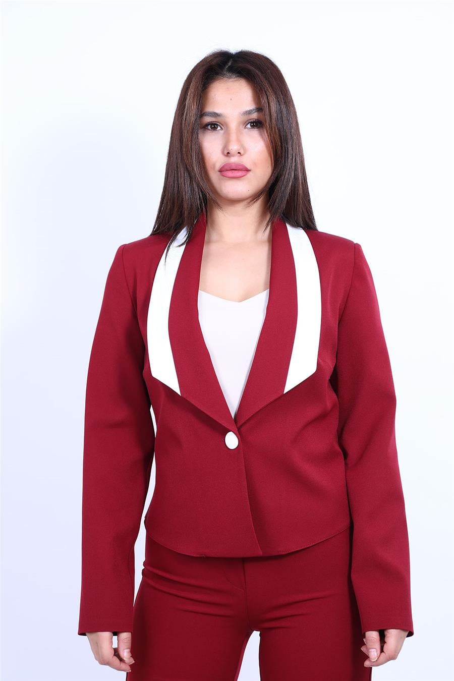  Şeritli Mini  Ceket-Bordo Önder Özsoy 2130100 Kısa Ceket
