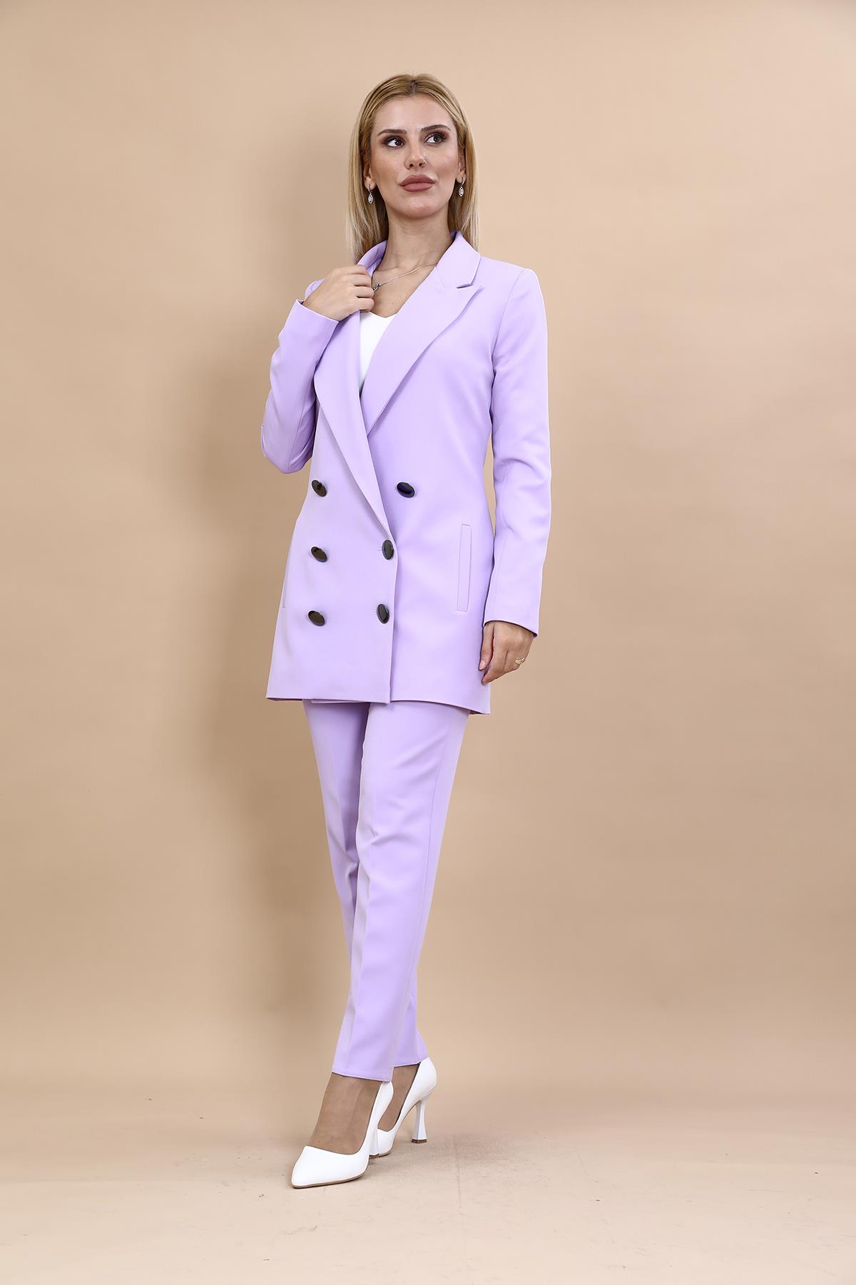  Uzun Klasik Blazer Ceket & Boru Paça Pantolon Takım-Menekşe Önder Özsoy 1066510 Uzun Klasik Blazer Ceket & Boru Paça Pantolon Takım