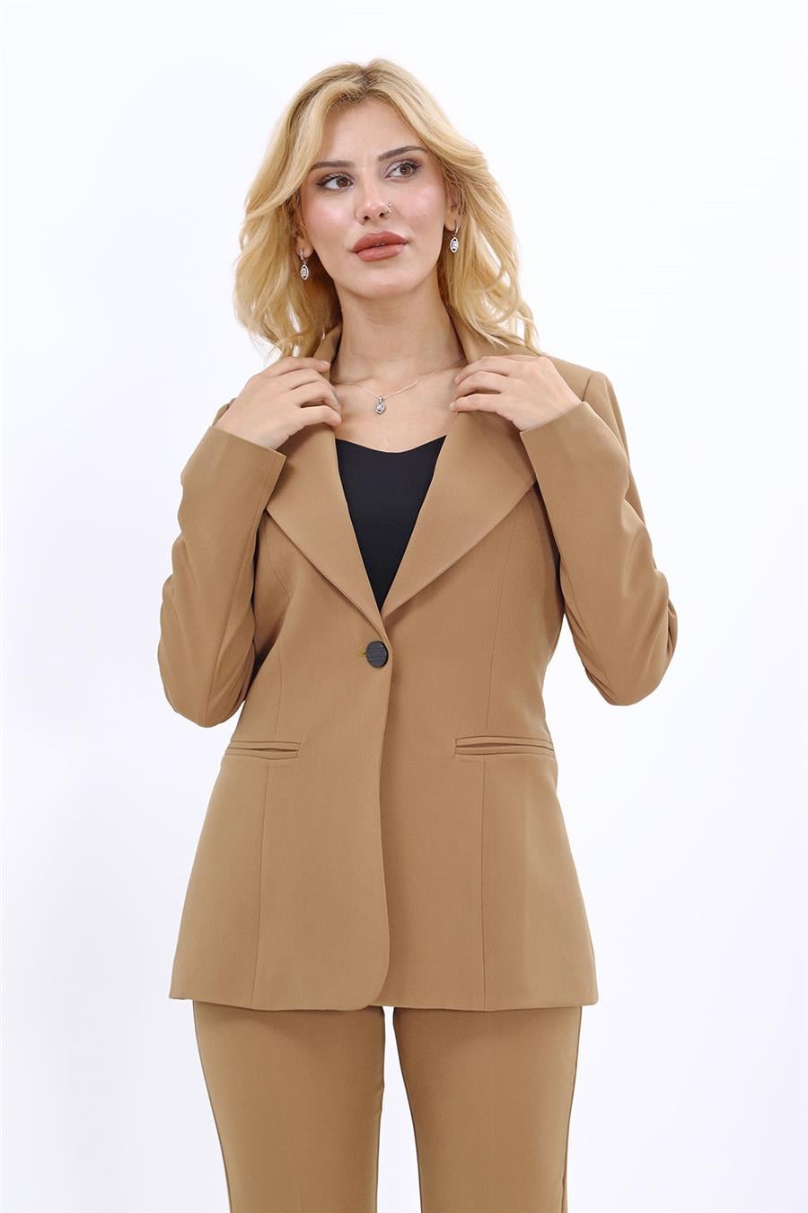  Yakalı Klasik Ceket-Camel Önder Özsoy 2125100 Kısa Ceket