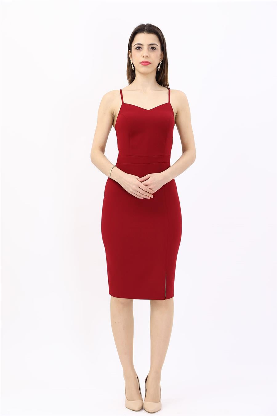 Askılı Modern Kadın Elbise-Bordo Önder Özsoy 9105100 Askılı Elbise