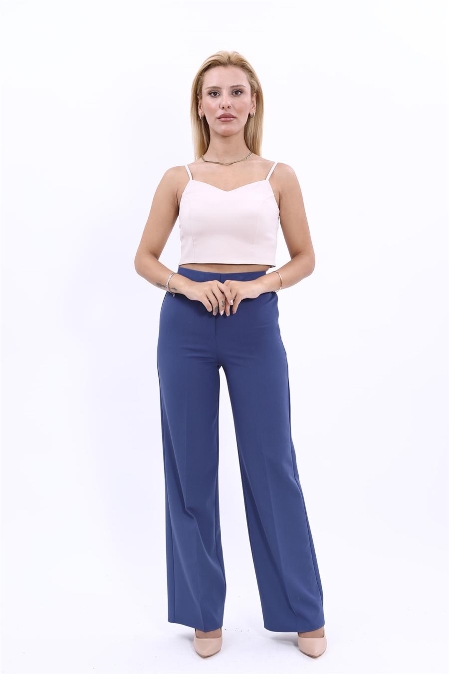 Beli Lastikli Rahat Bol Paça Kadın Pantolon-İndigo Önder Özsoy 5102100 Bol Paça Pantolon
