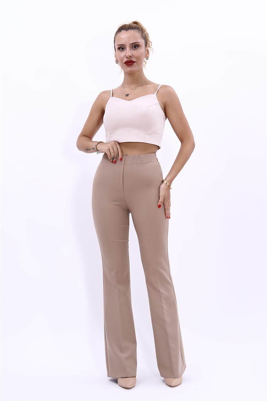 Beli Lastikli Rahat İspanyol Paça Kadın Pantolon-Taş Önder Özsoy 5103100 İspanyol Paça Pantolon