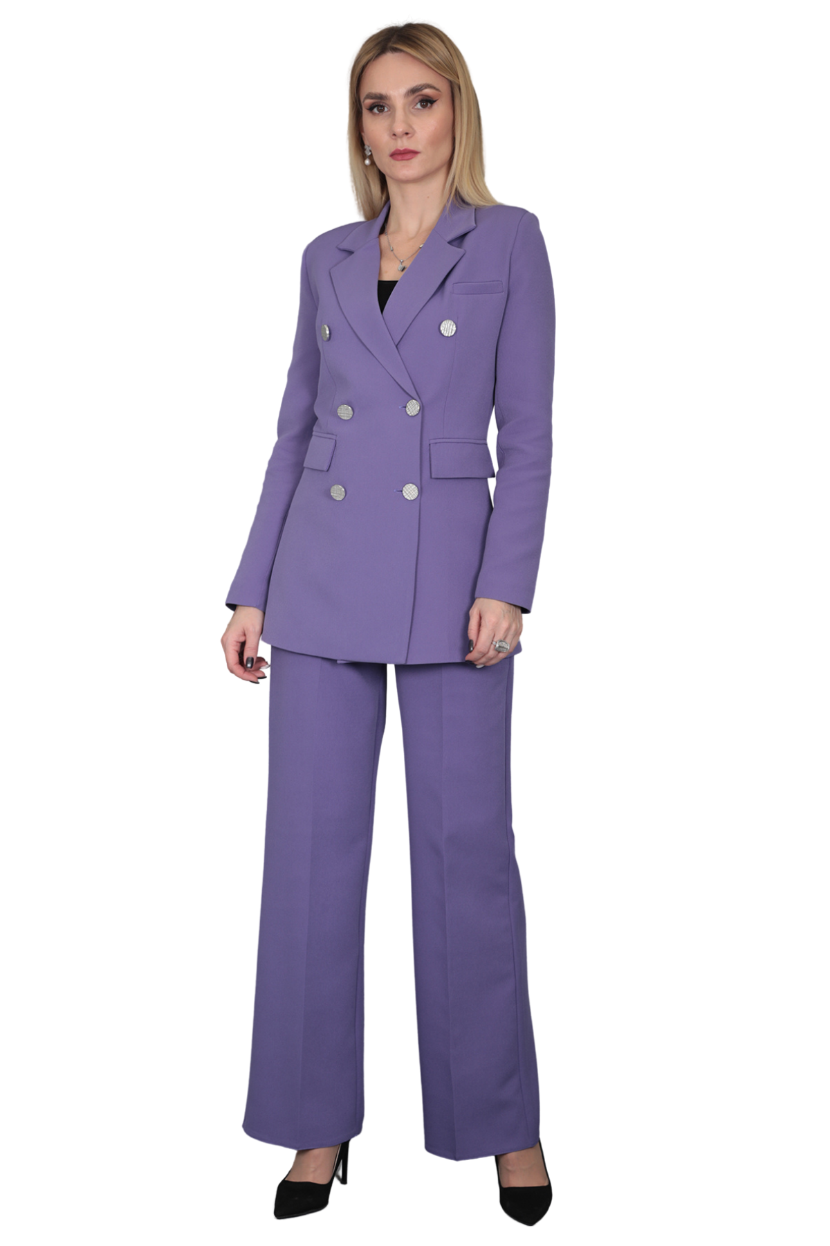 Blazer Ceket & Bol Paça Pantolon Takım-Lila Önder Özsoy 1034520 Takım Elbise
