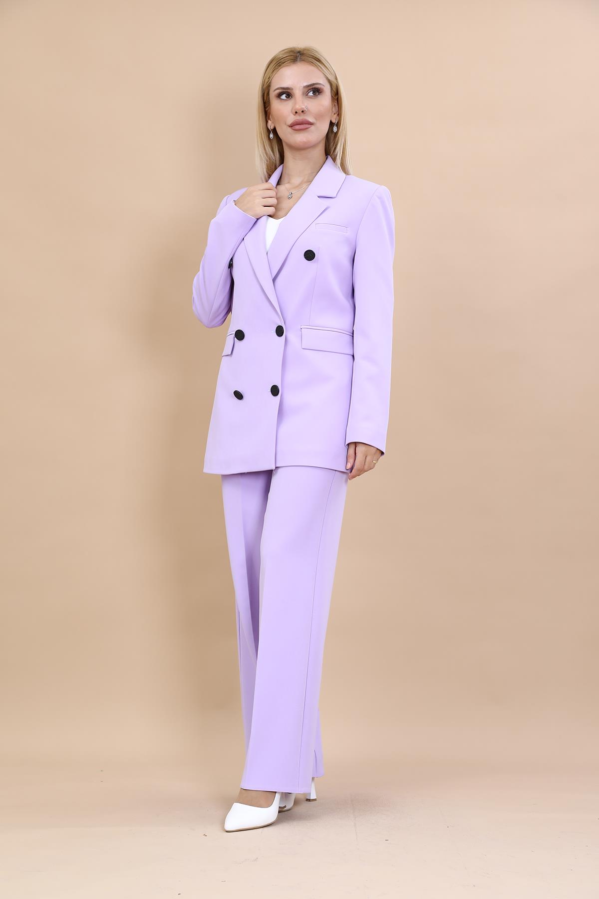 Blazer Ceket & Bol Paça Pantolon Takım-Menekşe Önder Özsoy 1034520 Blazer Ceket & Bol Paça Pantolon Takım