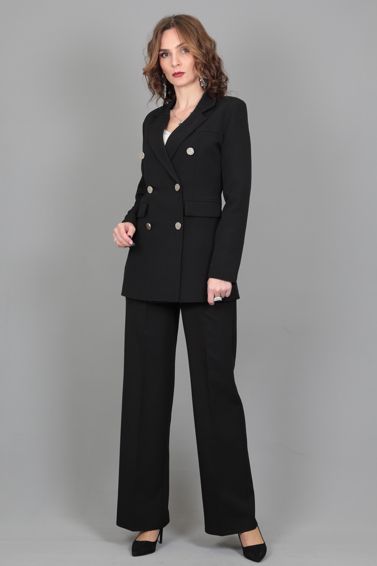 Blazer Ceket & Bol Paça Pantolon Takım-Siyah - Önder Özsoy | Ofis Giyim |  Yeni Sezon