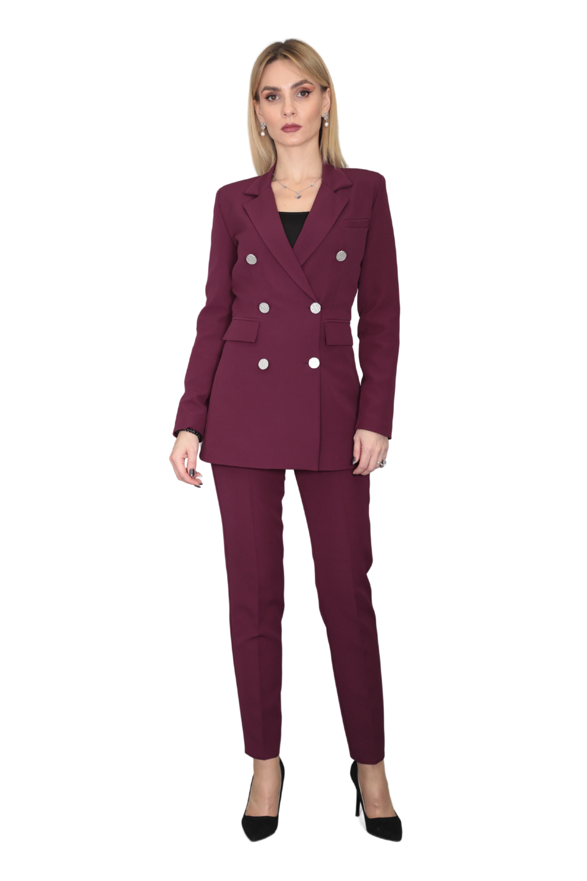 Blazer Ceket & Boru Paça Pantolon Takım-Mürdüm Önder Özsoy 1034510 Blazer Ceket &  Boru Paça Pantolon Takım