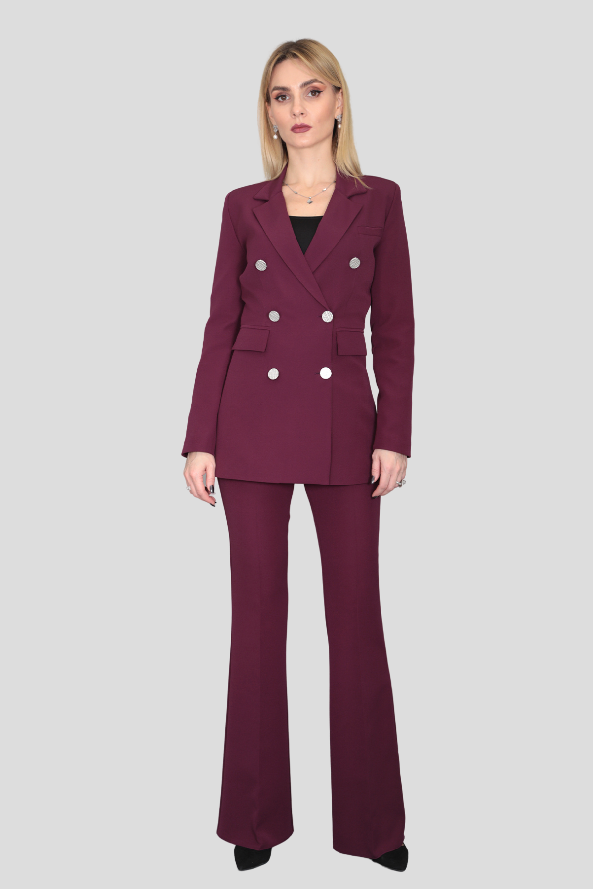 Blazer Ceket & İspanyol  Paça Pantolon Takım-Mürdüm Önder Özsoy 1034530 Takım Elbise