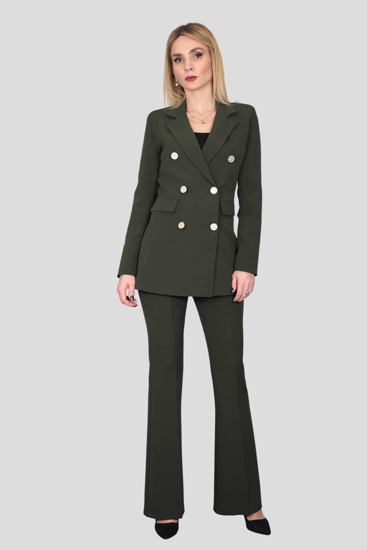 Blazer Ceket & İspanyol  Paça Pantolon Takım-Haki Önder Özsoy 1034530 Takım Elbise