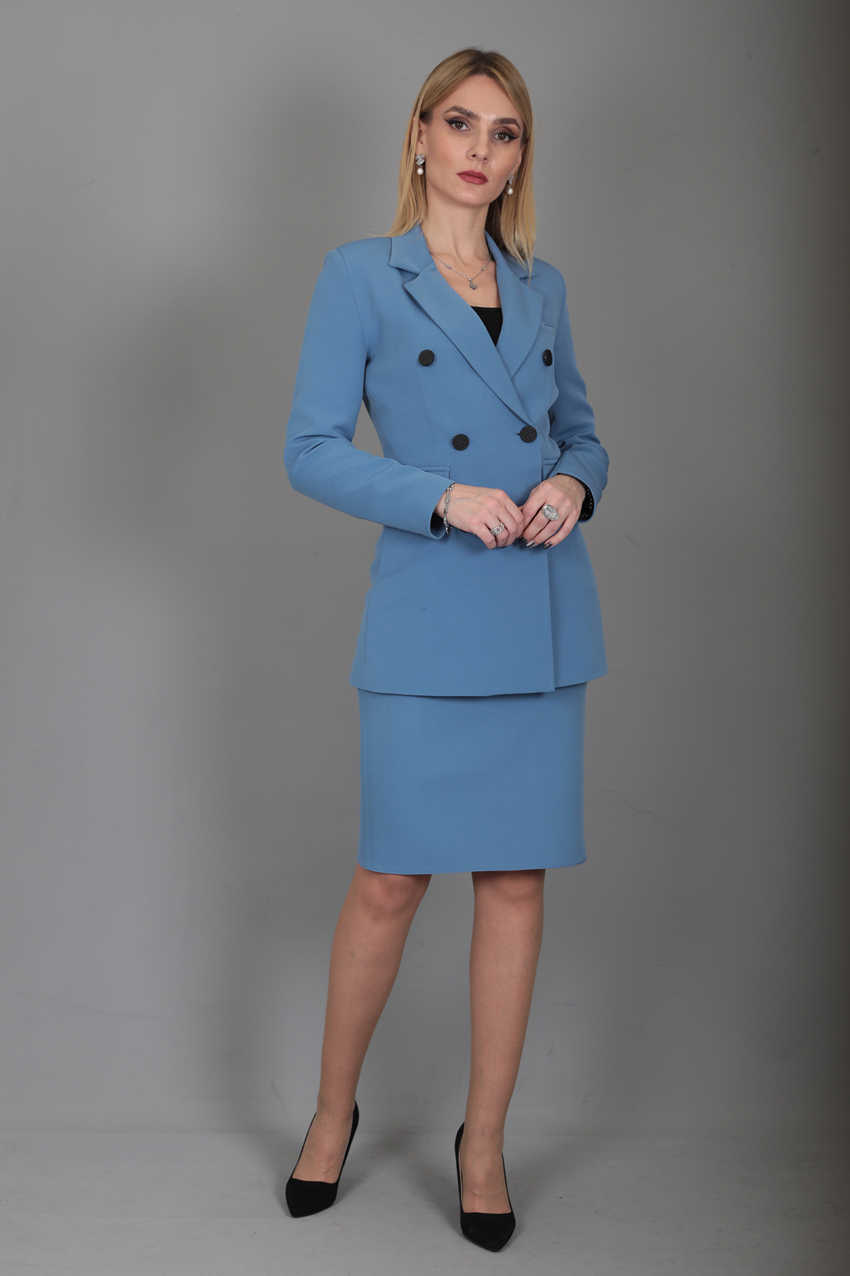 Blazer Ceket & Kalem Etek Takım-Açık Mavi - Önder Özsoy | Ofis Giyim | Yeni  Sezon