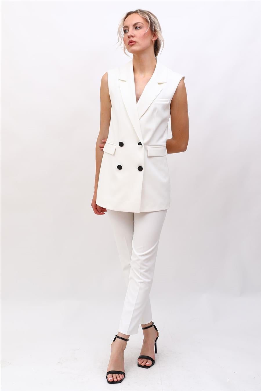 Blazer  Yelek & Boru Paça Pantolon-Beyaz Önder Özsoy 1523510 Yelek Takım