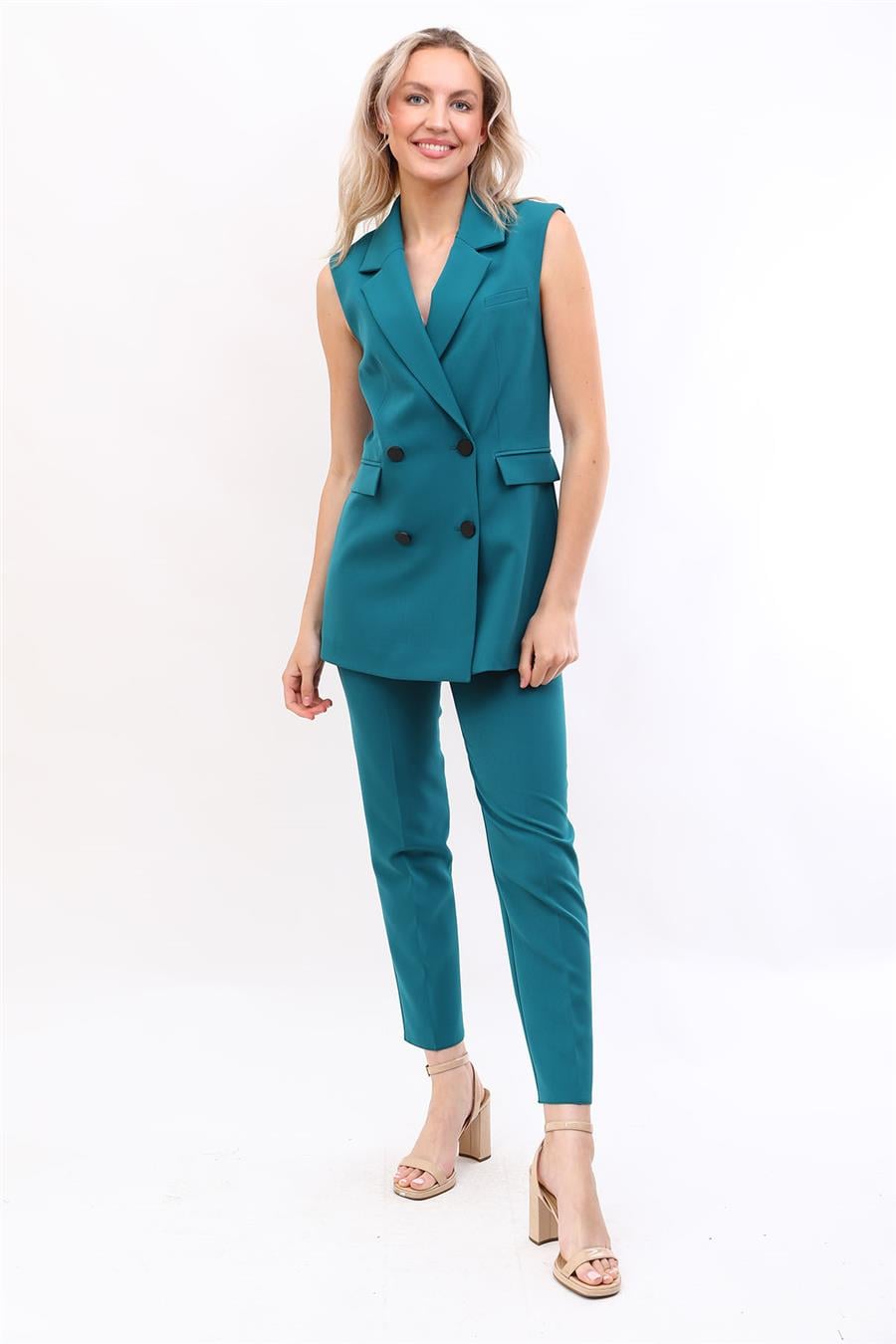 Blazer  Yelek & Boru Paça Pantolon-Petrol Önder Özsoy 1523510 Yelek Takım