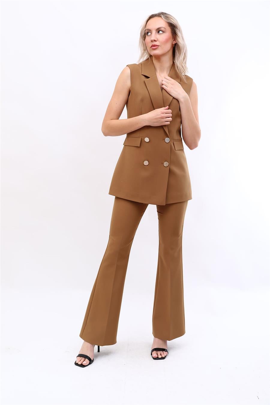Blazer  Yelek & İspanyol Paça Pantolon-Camel Önder Özsoy 1523530 Yelek Takım