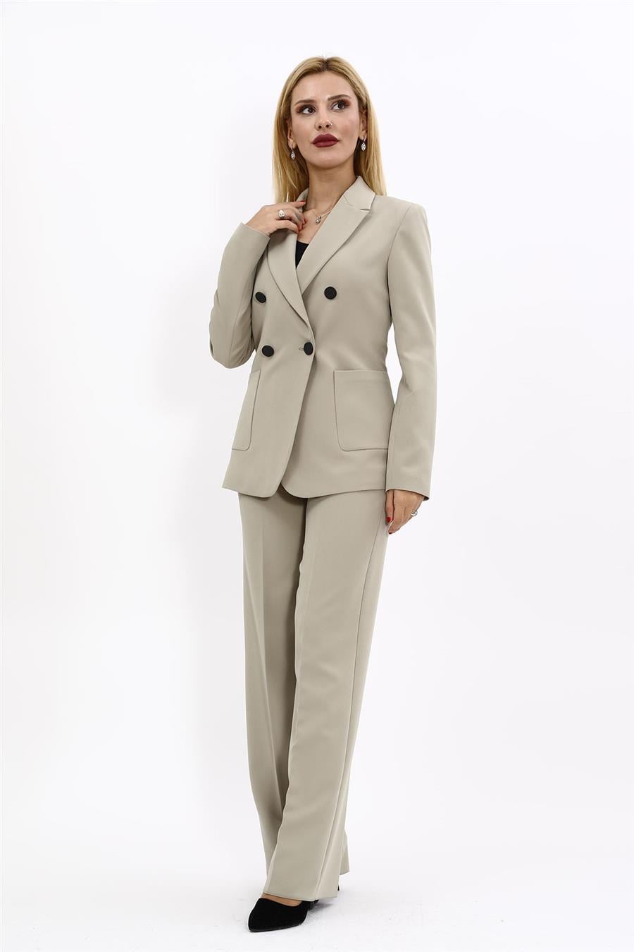 Cepli Şık Blazer Ceket &  Bol Paça Pantolon Kadın Takım Elbise-Bambu Önder Özsoy 1162520 Pantolon Ceket Takım