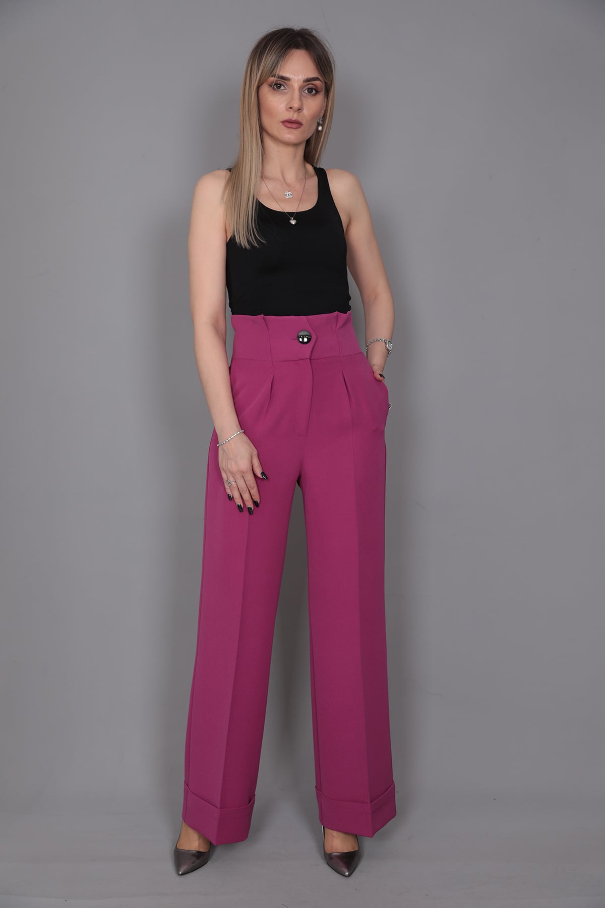 Duble Paça Yüksek Bel Pantolon-Fuşya Önder Özsoy 5029100 Pantolon