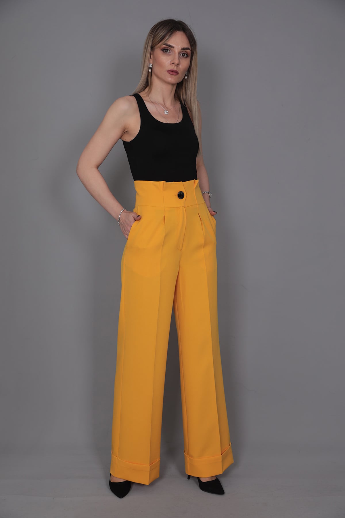 Duble Paça Yüksek Bel Pantolon-Hardal Önder Özsoy 5029100 Pantolon