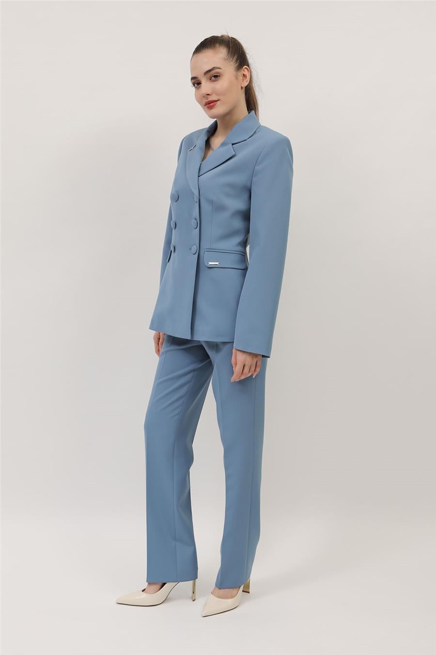 Erkek Yaka Blazer Ceket &  Kemerli Boru Paça Pantolon-Deniz Önder Özsoy 1081505 Pantolon Ceket Takım