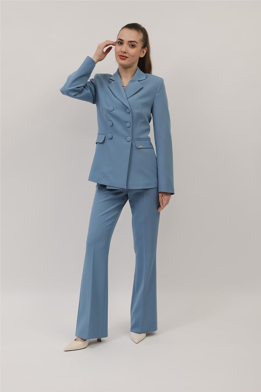 Erkek Yaka Blazer Ceket & Kemerli İspanyol Paça Pantolon-Deniz Önder Özsoy 1081506 Pantolon Ceket Takım