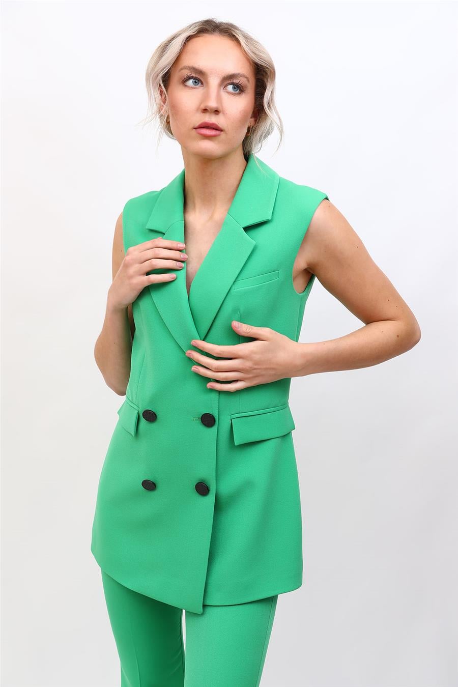 Erkek Yaka Blazer Yelek-Yeşil Önder Özsoy 1523100 Blazer Yelek