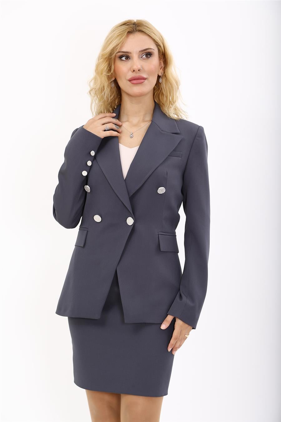 Erkek Yaka  Çapraz Ceket-Füme Önder Özsoy 1047100 Kruvaze Çapraz Ceket