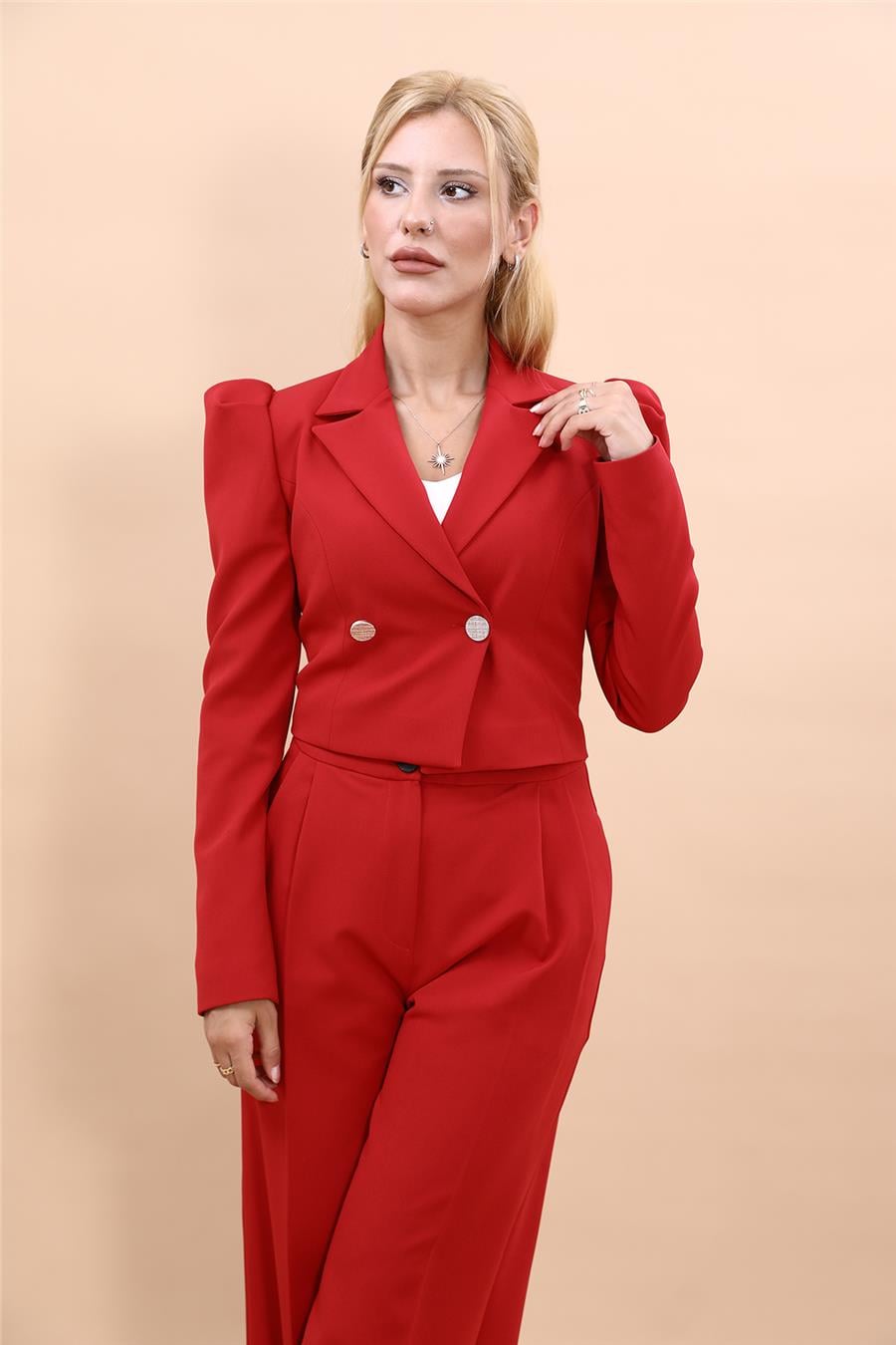 Erkek Yaka Drape Kollu Kısa Ceket-Kırmızı Önder Özsoy 1057100 Drape Ceket