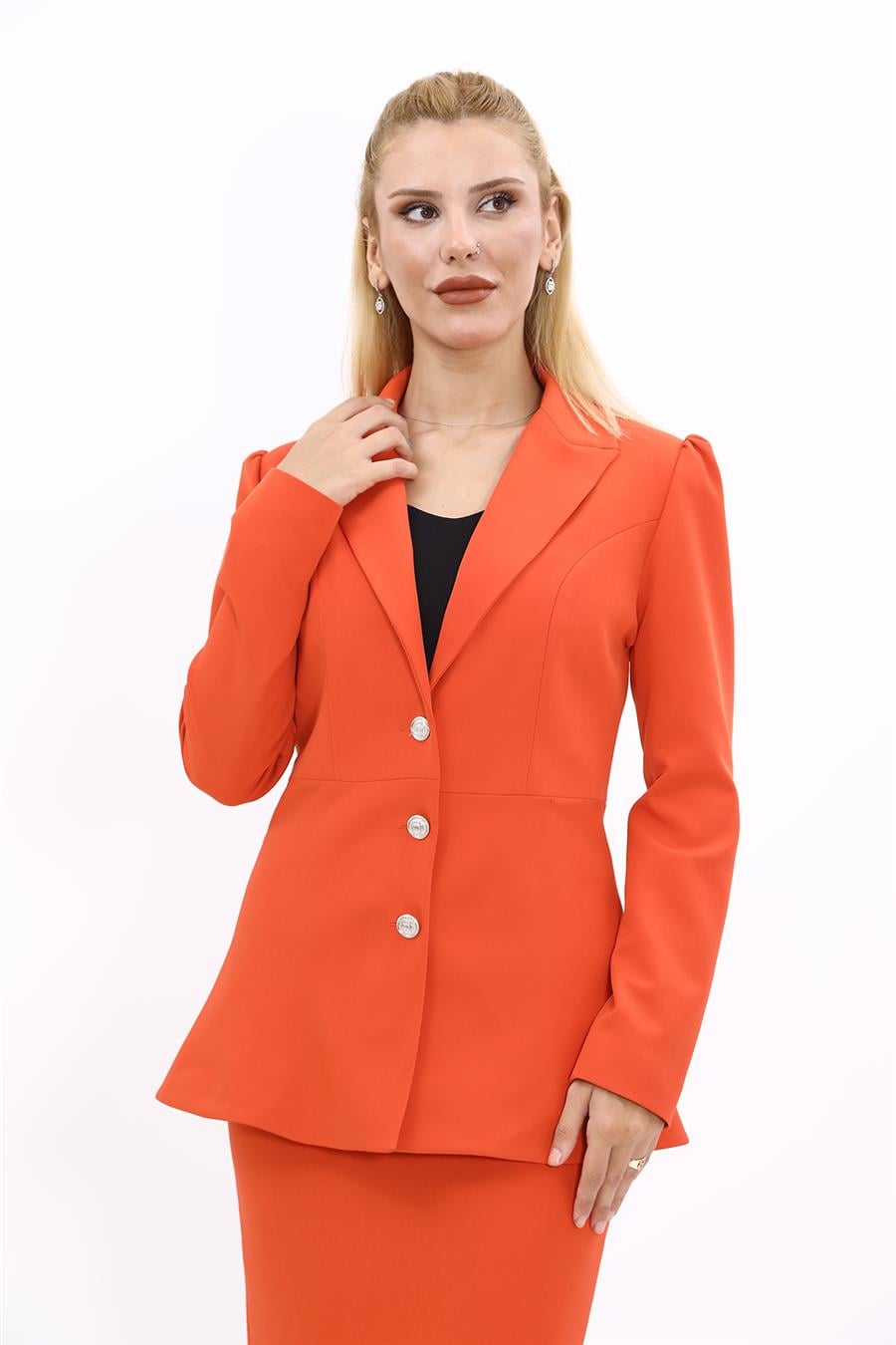 Erkek Yaka Kolu Büzgülü Ceket-Turuncu Önder Özsoy 1063100 Midi Boy Drape Kol Ceket