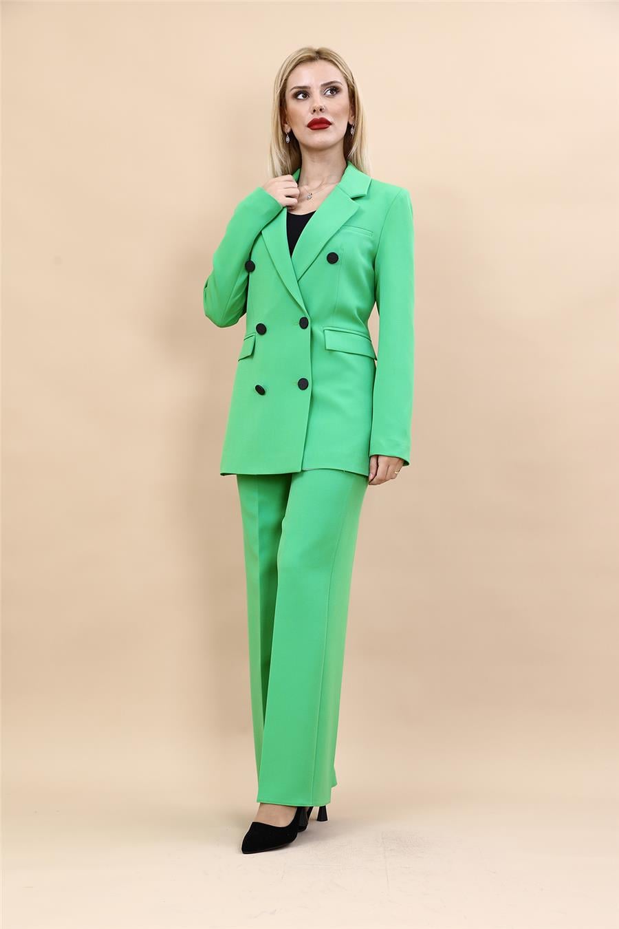 Erkek Yaka Kuruvaze Blazer Ceket & Bol Paça Pantolon-Yeşil Önder Özsoy 1034520 Blazer Ceket & Bol Paça Pantolon Takım